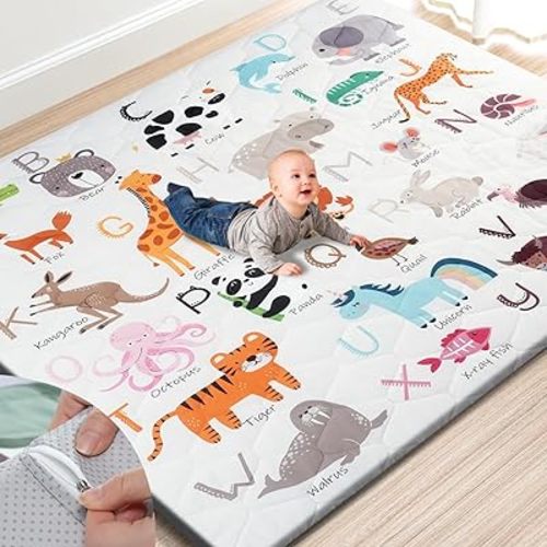 TINYHARBO Premium Foam Baby Play Mat 71x59 – Removable & Machine Washable Cover, Extra Thick Padding Baby Mat for Playpen, Non-Slip Playmat, Easy to Clean for Infants, Toddlers & Babies
