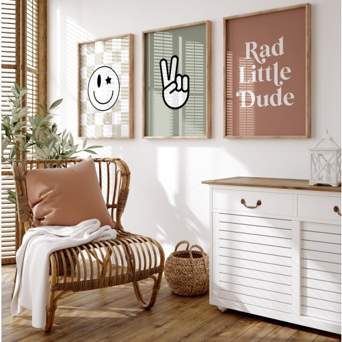 Retro Rad Little Dude, Beach Nursery, Checkered Smiley Poster, Baby Boys Kids Room Decor, Toddler Poster, shared room, newborn gift, peace
