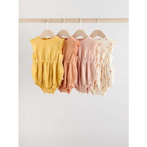 Floral Printed Frill 4 Pack Baby Rompers