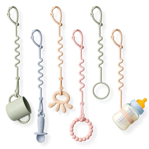 Andy Bear Toy Straps for Baby 6 Pack Keep Your Baby's Toys and Sippy Cups Secure with Toy Straps and Sippy Cup Strap Adjustable Silicone Toy Straps for Strollers High Chair, Stroller Accessories
