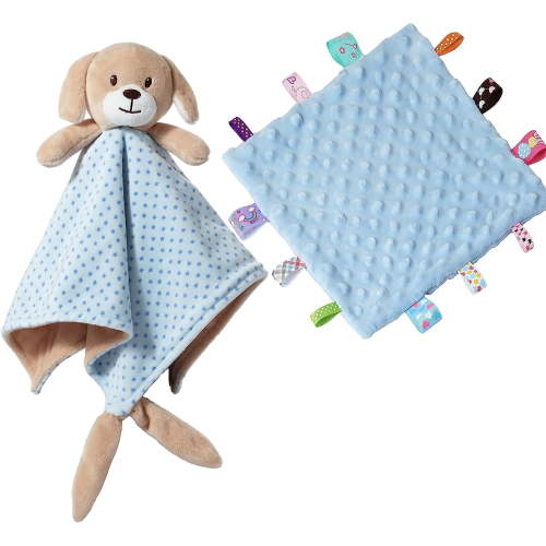 CREVENT Soft Plush Animal Face Security Blankets for Boys and Girls, Great Gifts for Birthday Baby Shower (Blue Dog + Tag)