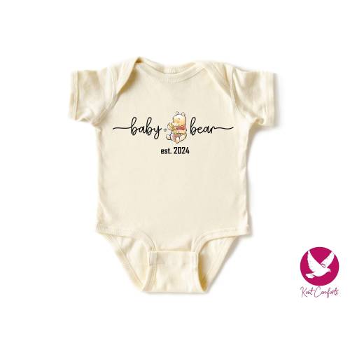 Custom Year Pooh Baby Bear Onesie®, Baby Shower Gift, Personalized Winnie The Pooh Onesie®, Custom Year Natural Bodysuit, Cute Baby Reveal