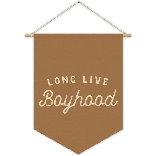 Fall Room Decor,Long Live Boyhood Boy Room Canvas Banner Nursery Playroom Wall Decor for Boys Bedroom Toddler Decorations Teen Boy Room Decor,Playroom Decor Wall Hanging Flag 15x11 Inch(Brown)