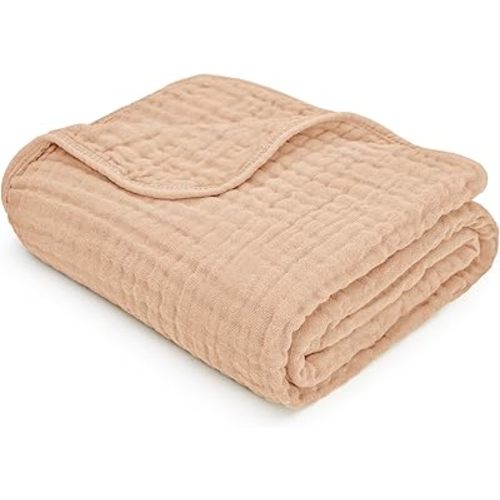 Comfy Cubs Muslin Baby Blanket - Soft, Lightweight, 6-Layer Cotton Swaddle Blankets for Newborns, Infants & Toddlers - 40" x 40" Large, Breathable & Versatile for Sleeping & Tummy Time - Sand