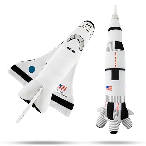 Space Shuttle Plush Toy 14 " & Saturn Rocket 17 ", Mission Ship for Kids, Christmas & Birthday Gifts for Little Astronauts, Boys & Girls, Soft & Huggable, Fun, Great for Imaginative Play