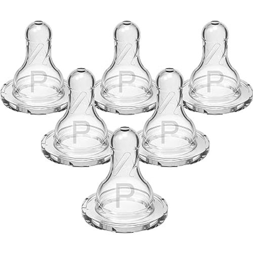 Dr. Brown’s Natural Flow Preemie Flow Narrow Baby Bottle Silicone Nipple, Slowest Flow, 0m+, 100% Silicone Bottle Nipple, 6 Count(Pack of 1)