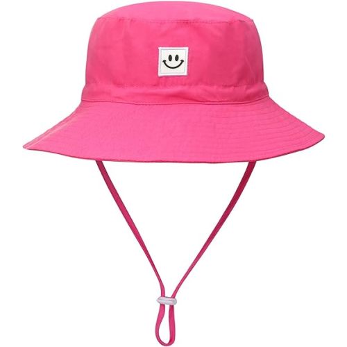 MaxNova Baby Sun Hat Smile Face UPF 50+ Toddler Bucket Hat for boys girls 0-7 Years - 6-24 Months - Hot Pink
