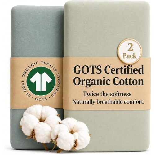 GOTS Organic Bassinet Fitted Sheets 33x20 for Maxi-COSI Iora, Koola Baby, Baby Joy, Angelbliss, Kidsclub | Luxuriously Thick 190 GSM Organic Cotton | 2-Pack Bedside Sleeper Sheets