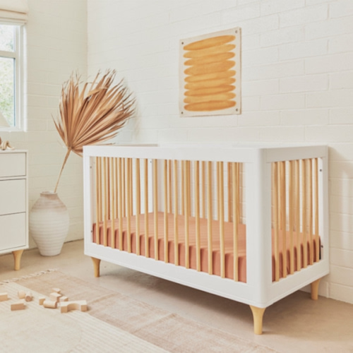 babyletto Lolly 3-in-1 Convertible Crib with Toddler Bed Conversion Kit - White/Natural