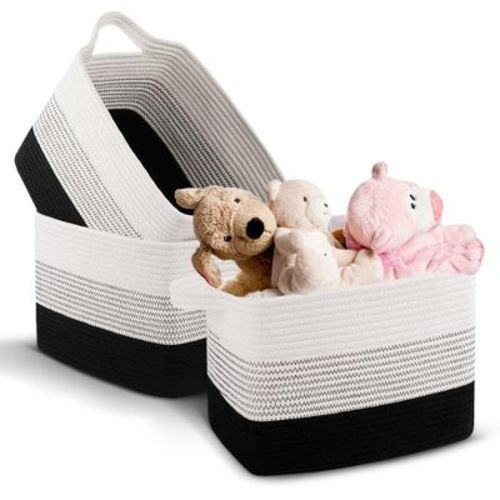 Cheer Collection Cotton Rope Storage Baskets – Set of 3 Durable Woven Bins for Laundry, Toys, Towels in Black for Home Organizing