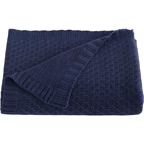 NTBAY Cooling Baby Blanket - Cable Knit Toddler Blanket - Rayon Derived from Bamboo, Soft and Breathable 30x40 Inches, Navy Blue