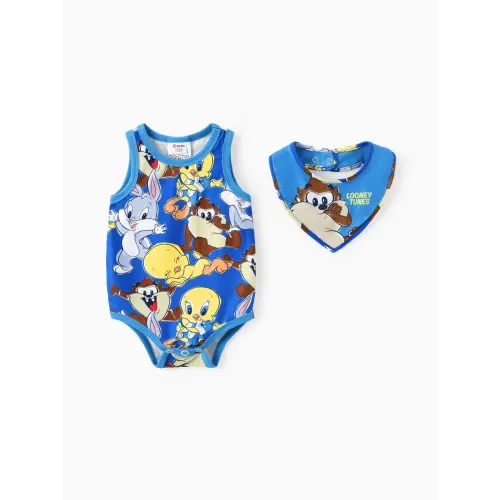 Looney Tunes Baby Boy/Girl 2pcs Character Print Short-sleeve Jumpsuit With Bib Set