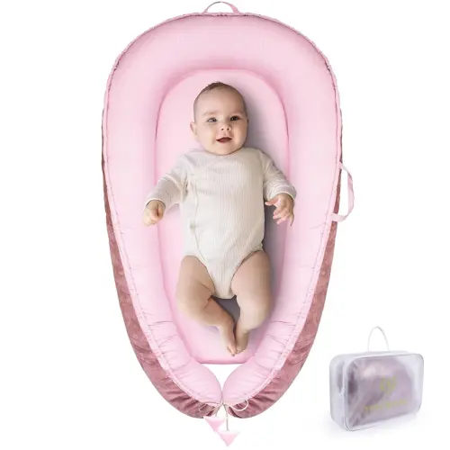 TOUCHLIFE Baby Lounger - Baby Nest for Newborn 0-24 Months, Portable Infant Lounger for Baby Girls & Boys, 100% Cotton Breathable Cover Co Sleeper for Home and Travel, Babies Essentials Gifts (Pink)