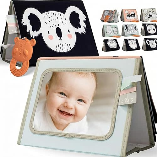 Soft Tummy Time Book w/ Large Stimulating Baby Safe Mirror