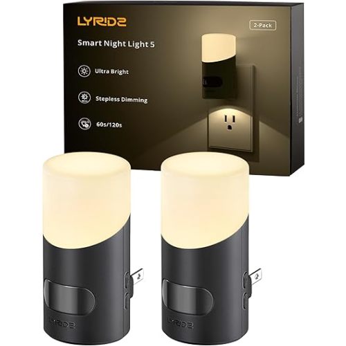 Lyridz LED Night Lights Plug into Wall with Motion Sensor, 1-150LM Dimmable Plug-in Nightlight Indoor for Bedroom, Bathroom, Hallway, Stairs, Pet House, Toilet, 2 Pack