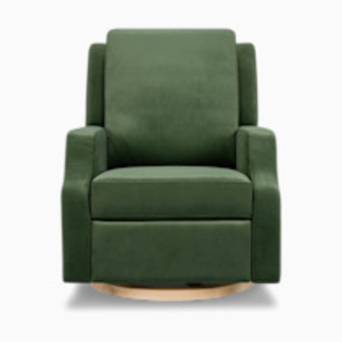 Namesake Crewe Recliner and Swivel Glider - Forest Green Velvet With Light Wood Base