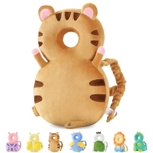 JunNeng Baby Head Protector Backpack, Toddler Walking Fall Head Protection, Brown Tiger