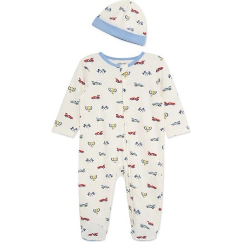 Little Me Racing Cotton Footie & Hat Set | Nordstromrack