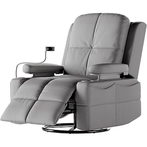 Rocking Chair Nursery with Adjustable Armrests, Electric Glider Recliner Nursing Chair for Breastfeeding, Power Swivel Recliner Chairs with USB Port and Storage, FSC Certified (Haze)