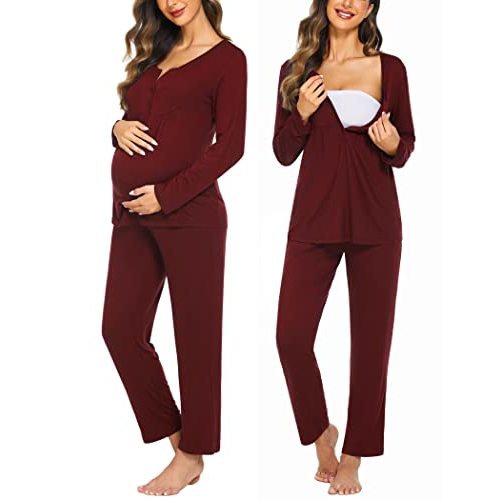 Ekouaer Maternity Nursing Pajama Sets Labor Delivery Pjs Long Sleeve Breastfeeding Pajamas Pregnancy Sleepwear Set