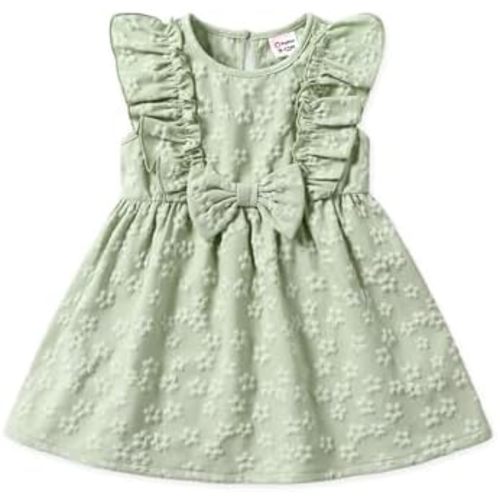 PATPAT Toddler Baby Girls Summer Dresses Spring Clothes Flower Sundress Ruffle Sleeve Bowknot 3-24 Months