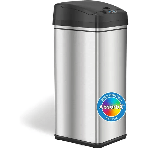 iTouchless 13 Gallon Kitchen Trash Can with Lid and Odor Filter, Motion Sensor Stainless Steel Rectangular Trashcan for Home Office Work Bedroom Living Room Garage Large Capacity Slim Wastebasket