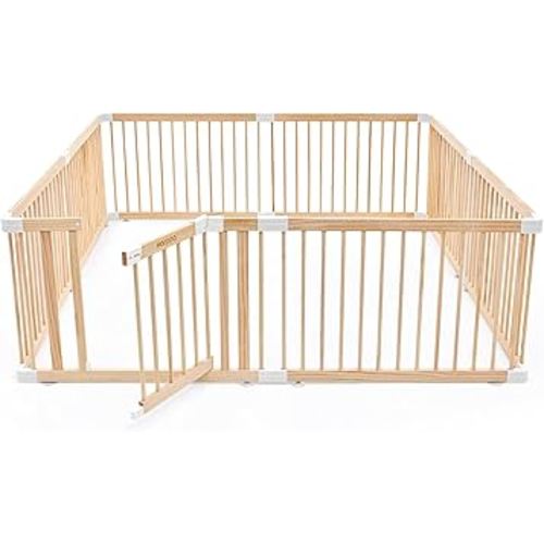 HARPPA Baby Gate Playpen Wooden Playpen for Babies and Toddlers Large Play Yards Baby Fence Play Area 71.5 x 79.5 x 24 inch