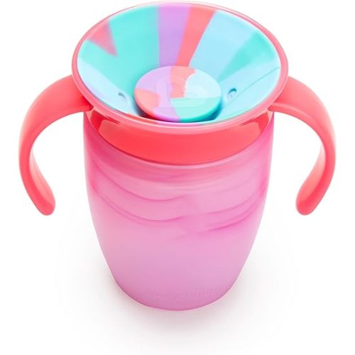 Munchkin® Miracle® 360 Trainer Sippy Cup with Handles, Spill Proof, 7 Ounce, Tropical Swirl, Pink Multi