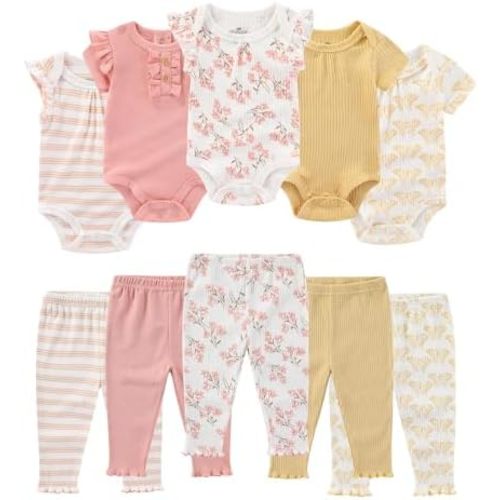 Baby Bodysuit and Pant Set Summer Ribbed Mix Match Infant Boy Girl Clothes Outfits