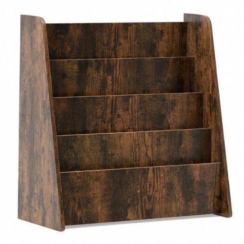 4-Tier Kids Bookshelf with Deep Compartments for Bedroom in Rustic Brown