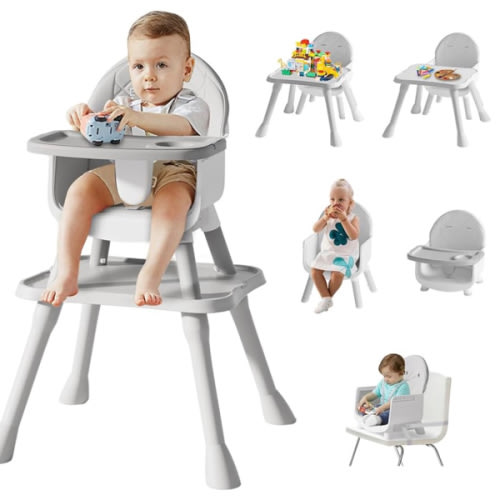 6 in 1 Baby High Chair for Babies and Toddlers, Booster Seat, Kids Learning Table & Chair (Grey)