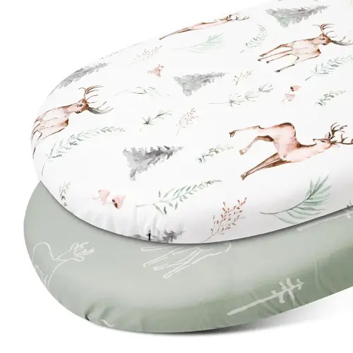 Gllquen Baby Bassinet Sheets Set 2-Pack, Breathable Cozy Bassinet Fitted Sheet Universal Fit Standard Mattress Oval Rectangle Cradle Baby Sheets for Baby Boy Girls Unisex 32"x16" (Reindeer)