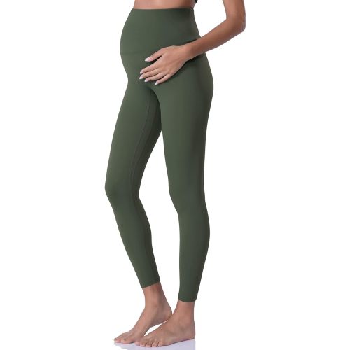POSHDIVAH Women's Maternity Leggings Over The Belly Pregnancy Yoga Pants Active Wear Workout Leggings - Large - Army Green