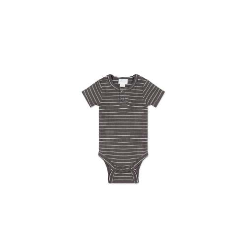 Organic Cotton Modal Darcy Rib Tee Bodysuit - Daily Stripe Wolf/Cloud