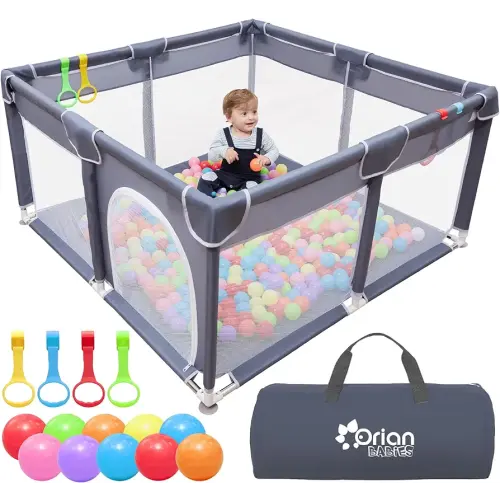 Orian Baby Playpen Large Playpen for Babies and Toddlers, Oxford Fabric, Indoor & Outdoor Play Pen, 10 Colorful Balls, 4 Pull-Up Rings, Carry Bag (50x50)