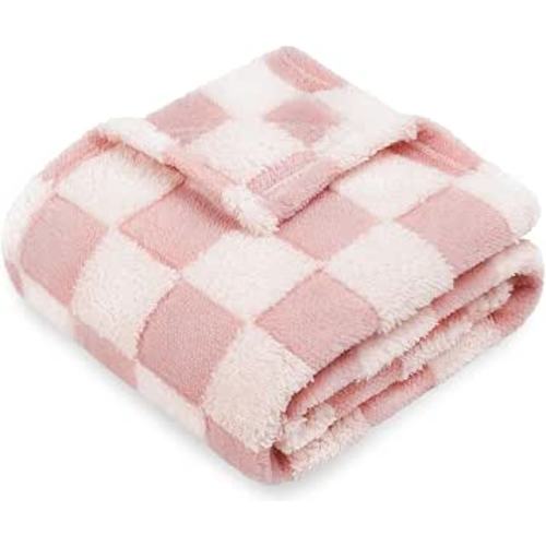 HOMRITAR Pink Checkerboard Baby Blanket for Boys Girls Fluffy Fleece | Soft Plush Warm Throw Blanket for Infant Toddler Shower Gift Nursery Crib Bed Stroller All Season 30 x 40 Inch