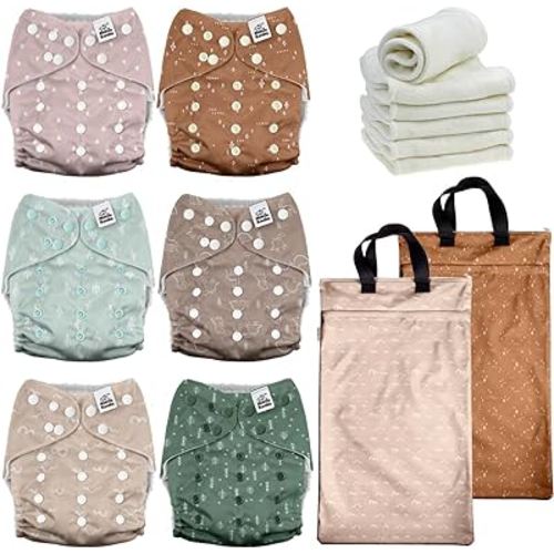 Mama Koala 3.0 Baby Cloth Diapers with 6 Inserts Bundle(A-My Warm Heart), with 2 Pack Reusable Hanging Wet Dry Bag