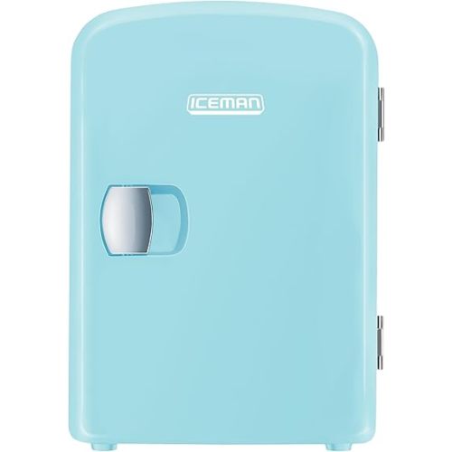 Chefman - Iceman Mini Portable Blue Personal Fridge Cools Or Heats & Provides Compact Storage For Skincare, Snacks, Or 6 12oz Cans W/ A Lightweight 4-liter Capacity To Take On The Go