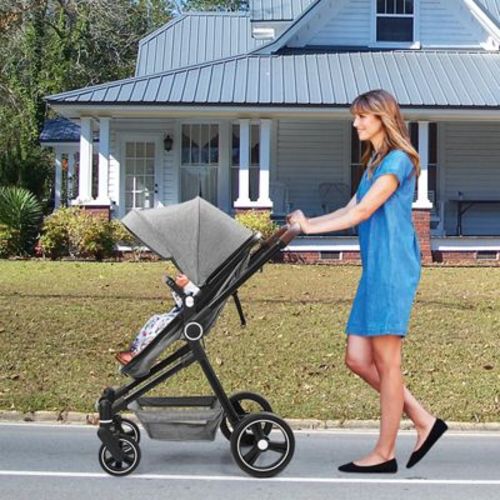 2-in-1 Baby Stroller Reversible Stroller, Bassinet with One-Hand Fold for Easy Access Stroller with Recliner and Extra Large Canopy