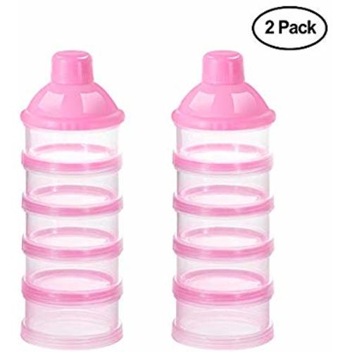 Accmor Baby Milk Powder Formula Dispenser, Non-Spill Smart Stackable Baby Feeding Travel Storage Container, BPA Free, 5 Compartments, 2 Pack - Pack of 2 - Pink
