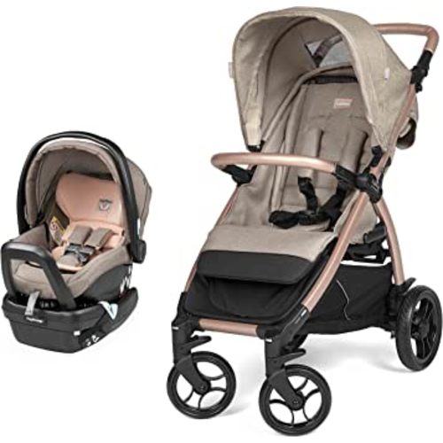 Peg Perego Booklet 50 Travel System - Includes Booklet 50 Baby Stroller and The Primo Viaggio 4-35 Infant Car Seat - Made in Italy - Mon Amour (Beige & Pink)
