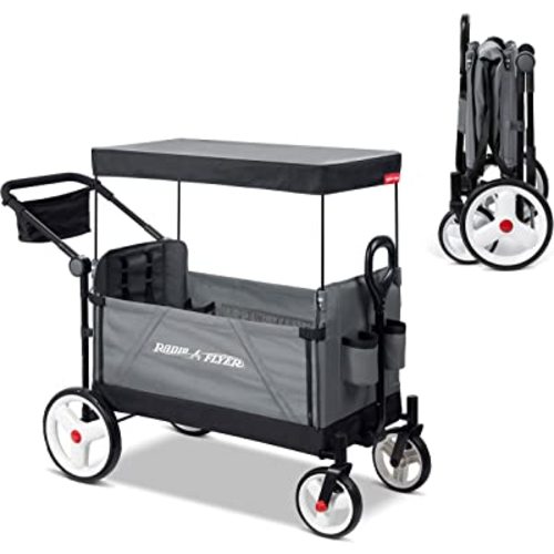 Radio Flyer City Luxe Stroll ‘N Wagon, Grey with Parent Caddy and Internal Storage Pockets, for 1+ Years