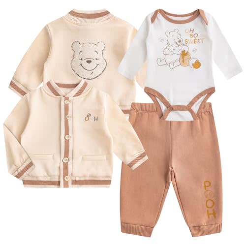 Disney Winnie the Pooh Baby Boys 3 Piece Pants Set with Long Sleeve Bodysuit with Hooded Jacket for Infants