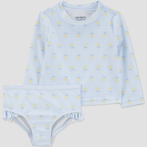 Carter's Just One You®️ Baby Girls' Long Sleeve Lemon Printed One Piece Rash Guard Set - Yellow/Blue 6M: UPF 50+ Protection