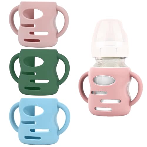 Frezonika 3 Pack Silicone Sleeves Compatible with Dr Brown Wide-Neck Glass Baby Bottles 5OZ/150mL, 100% Silicone Handles for Sippy Cups for Toddlers 1-3, Anti Breakage (5 OZ)