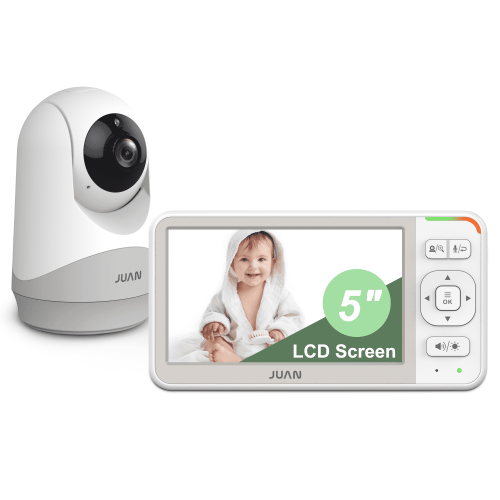 JUAN Baby Monitor with Camera and Audio, 5'' LCD Screen Video Baby Camera Monitor with No WiFi, 20Hrs Battery Life, Night Vision, Temperature, Lullabies, 1000ft Long Range