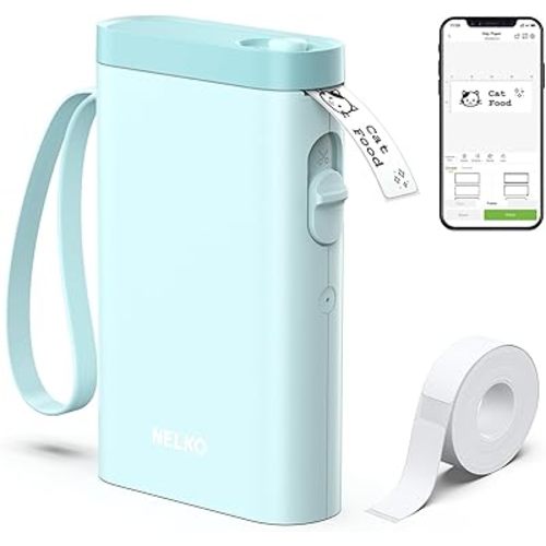 Nelko Label Maker Machine with Tape, P21 Bluetooth Label Printer, Wireless Mini Label Makers with Multiple Templates for Organizing Office Home, Cyan