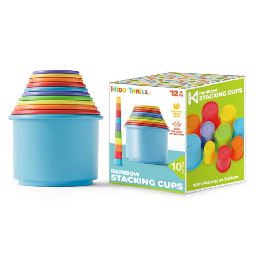 Baby Stacking Cups for Toddlers 1-3, Rainbow Colors Nesting Cups, Animal Characters Design, Drain Holes for Baby Bath Toys & Pool Toys, Stack Cups Baby Toy 6 Months+