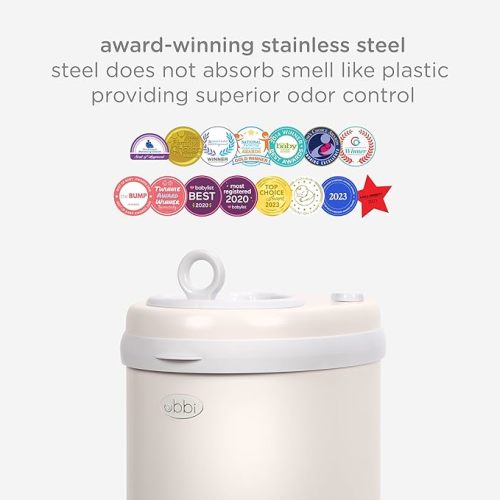 Ubbi Steel Diaper Pail, Odor Locking, No Special Bag Required, Award-Winning, Registry Must-Have, Ivory