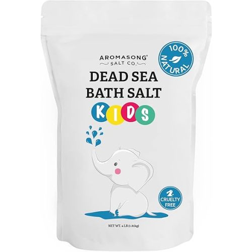 Aromasong Dead Sea Salt for Kids Bath Soak, 4 Lbs. Fine Grain Large Bulk resealable Pack, 100% Pure & Natural.